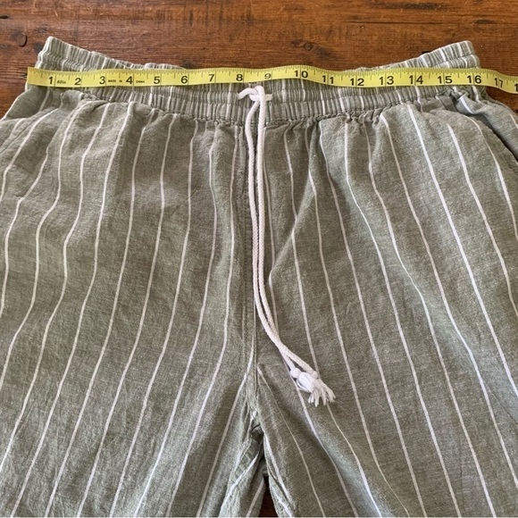 Beachlunchlounge Olive Green Striped Linen Cotton Drawstring Cropped Pant Sz L - Picture 6 of 9